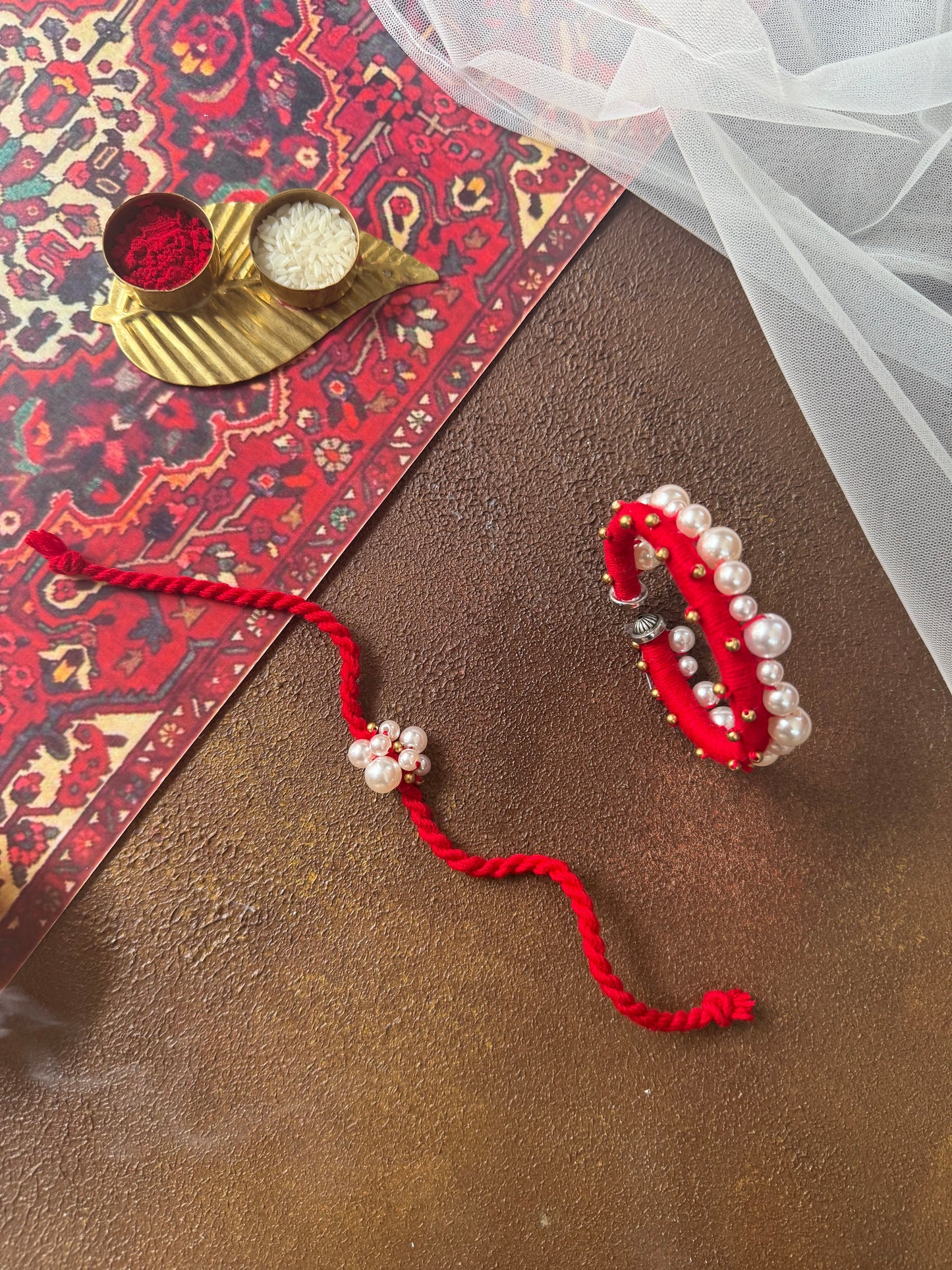 Red Pearl Couple Rakhi